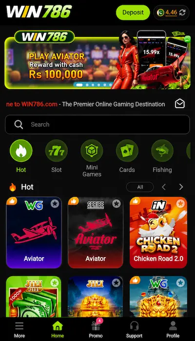 Win 786 Game. Dashboard image